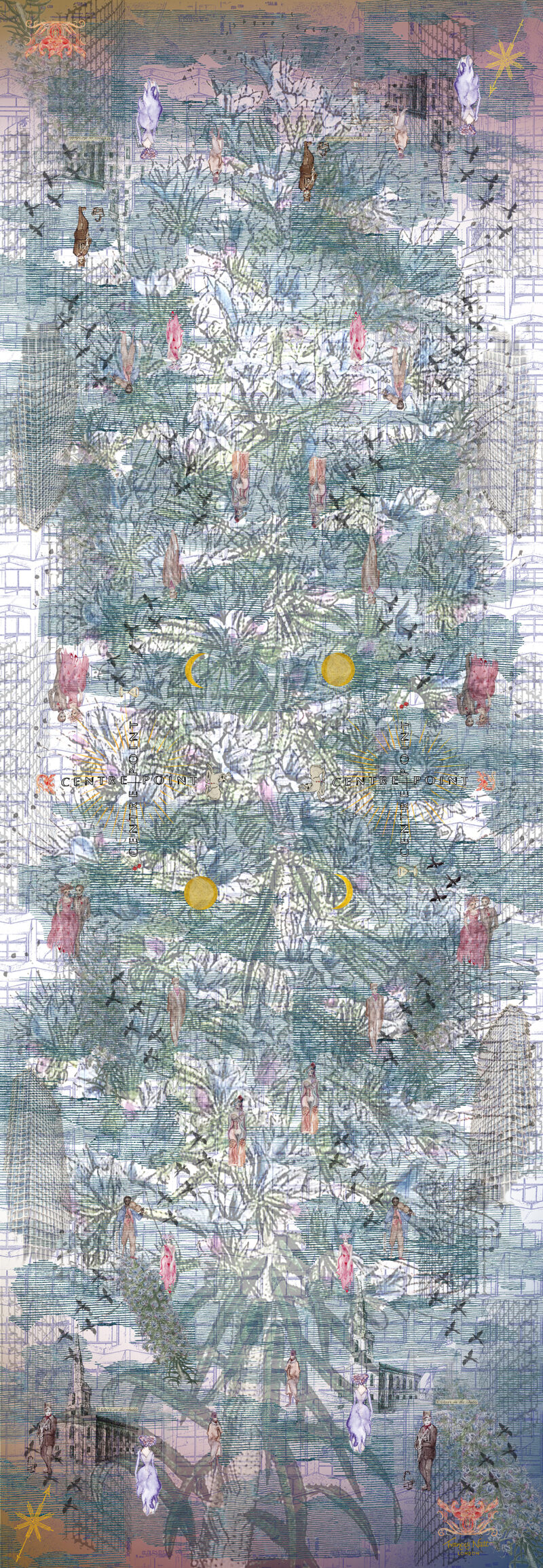 Phoenix Garden ~ St Giles Rookery <br>white, pink, black <br>Scarf 150 x 25cms - Image 2